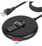 Black Power Strip Multi Outlet Plug - 6 Outlets Extension Cord with 3 USB Ports - GLCONN UFO Shap...