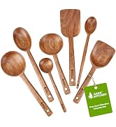 AIUHI 7 pcs Wooden Kitchen Utensil Set, Wooden Cooking Utensils Including Wood Spoon & Spatula, N...