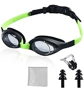 PHELRENA Kids Swim Goggles with Earplugs Nose Clip, Kid swimming goggles with Anti-UV, Anti-fog L...