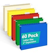 HERKKA Extra Capacity Hanging File Folders, 60 Pack Reinforced Letter Size Hanging Folders with H...