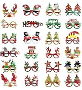 GoosWexmzl 24 Pcs Christmas Glasses Frames, Christmas Tree Santa Reindeer Glitter Eyeglasses, Fun...