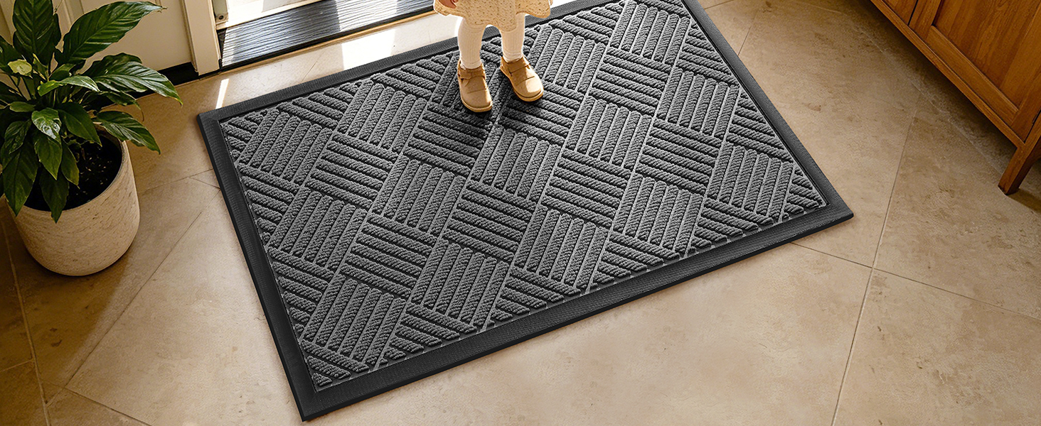 Indoor Outdoor, Non-Slip Low Profile Dirt Trapper Absorbent Mat
