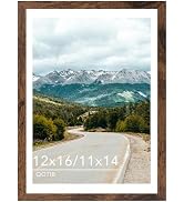QOTIB Wood 12x16 Picture Frame with 11x14 Mat Deep Brown, Display 11x14 with Mat or 12x16 Without...