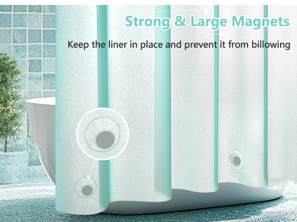 Seenus Bathroom Waterproof Sparkle PEVA Shower Curtain Liner Seafoam Green Blingbling Design