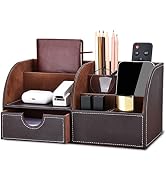 KINGFOM Pu Leather Desk Organizer Pen Pencil Holder Office Supplies Caddy Storage Box 6 Compartme...