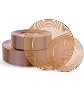 FLOWERCAT 100PCS Clear Brown Plastic Plates - Heavy Duty Plastic Plates Disposable for party &Wed...