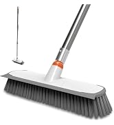 ITTAR Floor Scrub Brush with Long Handle, 12" Wide 2-in-1 Deck Brush and Squeegee with 55" Stainl...