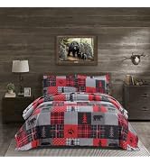 Queen Size Quilt Set Rustic Quilt Bedding Queen Quilt Bed Spread Coverlet Plaid Quilts Red Black ...