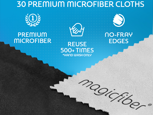 Premium Microfiber Cloths. Reuse 500 times. Non-Fray Edges