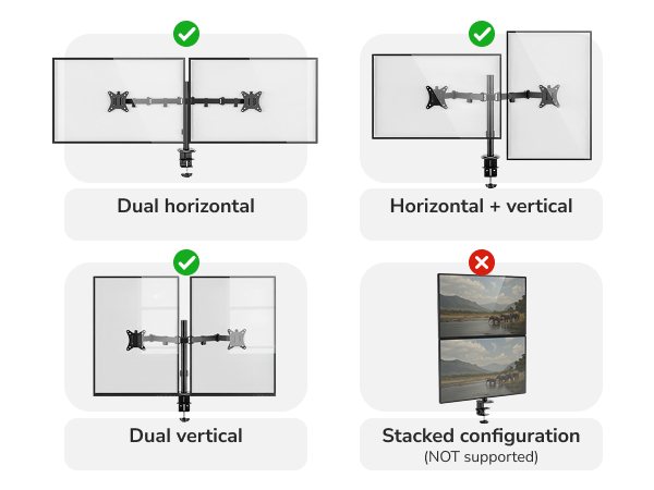 Dual monitor mount works best with same-size screens for balanced alignment and viewing comfort