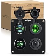 Nilight 4 in 1 Toggle Switch Panel Green Power Outlet USB Charger Voltmeter | Dual QC18W & PD30W ...