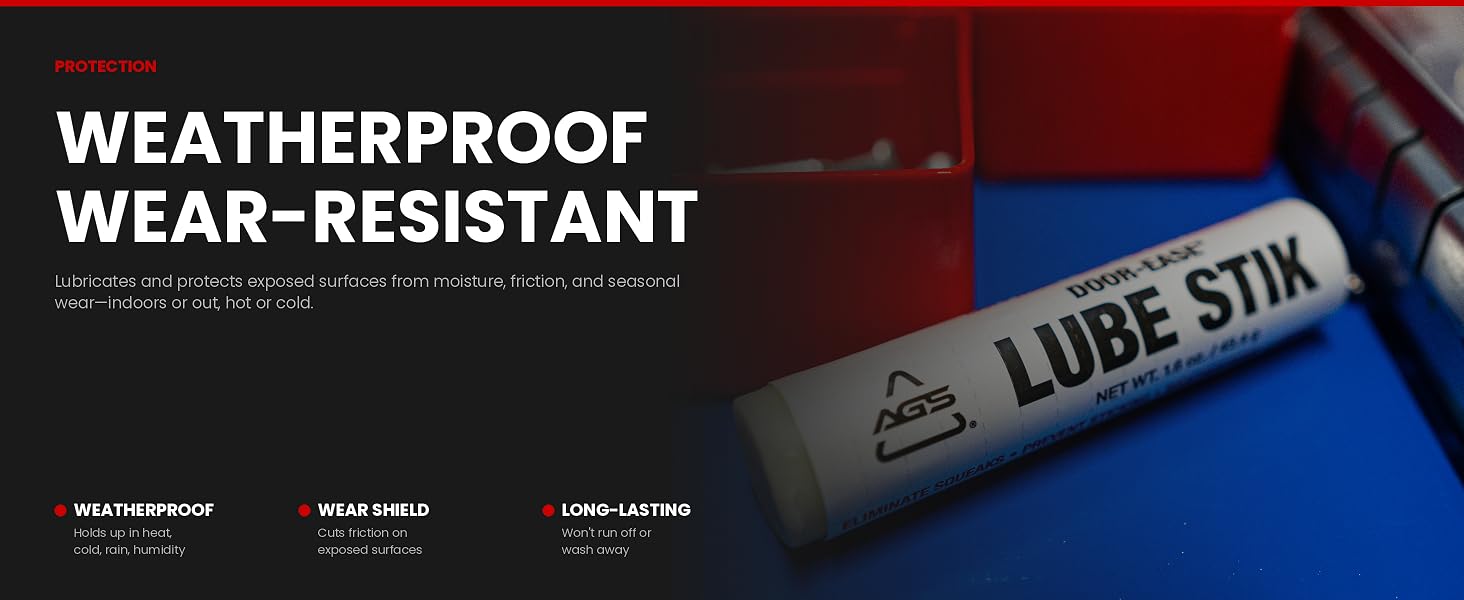 Door-Ease Lube Stik on toolbox showing weatherproof durability