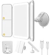 Hoxutym Trifold LED Vanity Mirror with Lights, Bathroom Shower Mirror with Powerful Suction Mount...