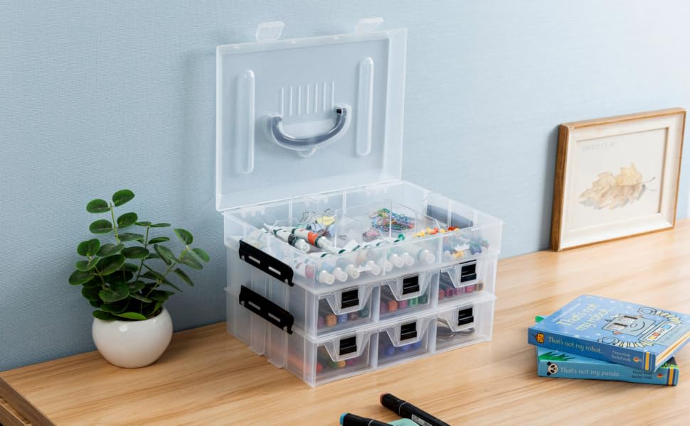 MyGift 11 Inch Stackable Storage Container Clear Plastic Arts Crafts Sewing Supplies Organizer Case