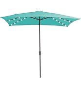 JEAREY 8x10 ft Rectangular LED Lighted Patio Umbrellas Outdoor Solar Table Market Umbrella w/Cran...