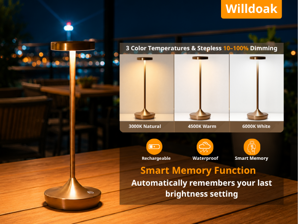 Cordless Table Lamps, Rechargeable 6000mAh LED Desk Lamps, Up to 72 Hours
