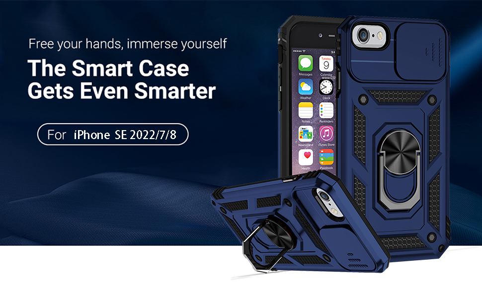 for iPhone SE3 / 8 Military Grade 2nd gen with Slide Camera Lens Cover Magnetic Ring Holder Case