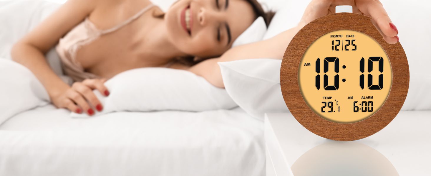 wooden digital alarm clock