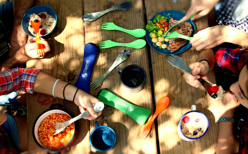 spork camping utensils set sporks silverware reusable spoon camp plastic travel fork combo kids