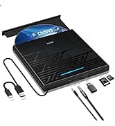 NOLYTH External DVD Drive for Mac, USB CD ROM Burner External Drive for Laptop with 3.5mm Audio S...