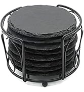 8 PCS Round Slate Drink Coasters Set, SIJDIEE 4 Inch Laser Engraving Black Slate Stone Coasters w...