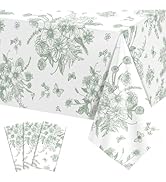 3 Pack Sage Green Floral Plastic Tablecloths, 54 X 108Inch Tea Party Tablecloth Disposable Vintag...