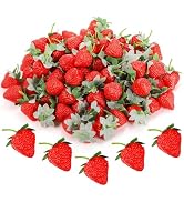 ZEAYEA 80 Pieces Artificial Strawberries, Lifelike Decorative Fake Strawberries, Red Realistic Fa...