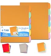 XUCHUN Binder Dividers with Tabs,6 TAB Plastic File Dividers for 3 Ring Binder,Write & Erase Big ...