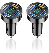 2Pcs 66W Fast USB Car Charger Fast Charge with Voltmeter LED Light Display Car Charger Adapter Co...