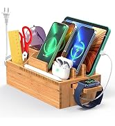Pezin & Hulin Bamboo Charging Station for Multiple Devices, Office Desktop Organizer for Phones, ...