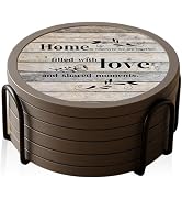 Absorbent Coasters for Drinks with Holder, Set of 6 Farmhouse Coasters, Silicone Coaster with Sof...