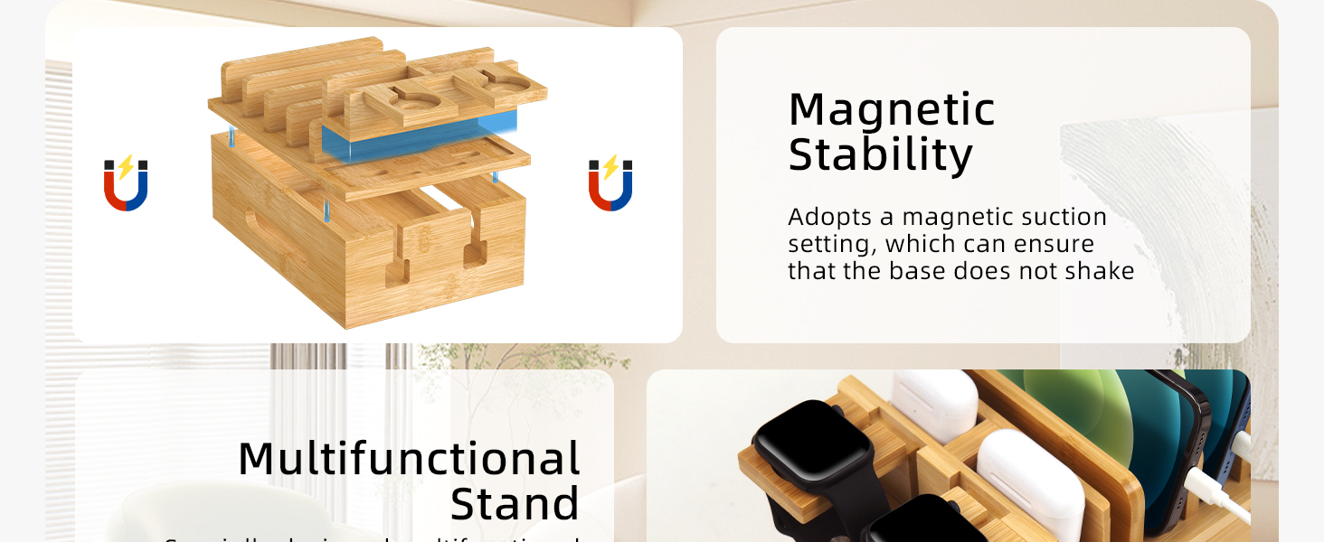 Bamboo charging station organizer for multi devices