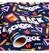 Burymento Back to School Wrapping Paper, Blue School Supplies Wrapping Paper, First Day of School...