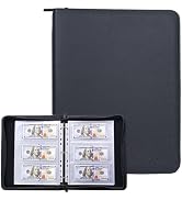 Cash Collection Book, Binder Currency Holder Album with 180 Pockets Paper Money Sleeves, Fireproo...