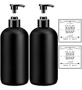 Black Soap Dispenser with Rust Proof Pump, Waterproof Labels (2 Pack,16 Oz), Soap Dispenser Bathr...