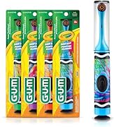 GUM Crayola Power Toothbrush for Kids, Extra Soft Bristled Toddler Toothbrushes, Travel Cap + Su ...