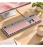 Wired Keyboard with RGB Backlit, Never Fade, Soft Click Typing, Black&Pink | Pudding Keycaps, Plu...