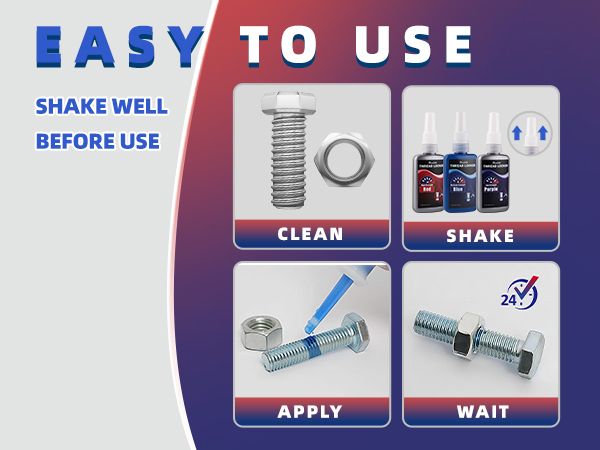 Threadlocker Purple Blue and Red, Low, Medium and High Strength Thread Locker