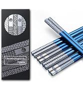 TIICOO Metal Chopsticks - Reusable 18/8 Stainless Steel, Titanium Laser Engraved - Premium Lightw...