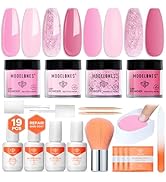 Modelones Dip Powder Nail Kit, 4 Colors Valentine's Day Pink Glitter Dipping Starter Set with Liq...