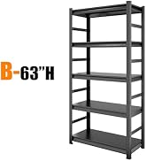 Donext 5-Tier Garage Shelving, Heavy Duty Storage Shelves 2000LBS, 63" Adjustable Shelving Unit f...