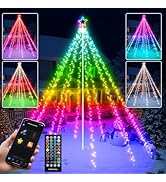 12FT 740LEDs Smart Outdoor Christmas Tree Lights With Sturdy Iron Pole, App Control DIY Color Cha...
