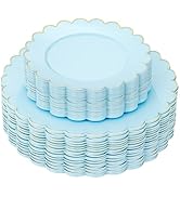 LIYH 60pcs Baby Blue Plastic Plates with Gold Edge - Disposable Light Blue Plastic Plates Include...