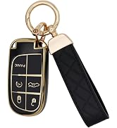SUNCARACCL for Jeep Key Fob Cover with Leather Keychain, Soft TPU Full Cover Protection Key Case ...