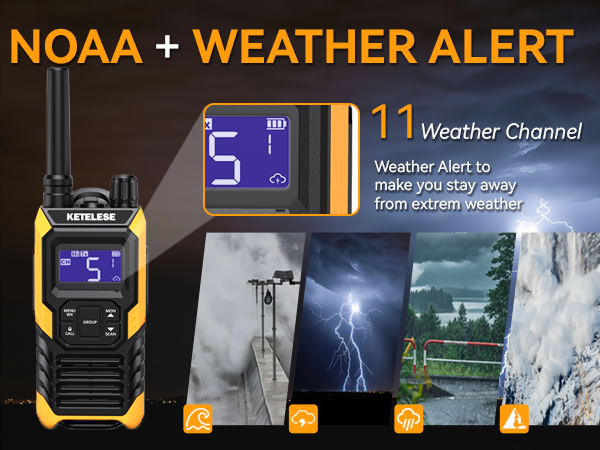 Walkie talkie with weather alert