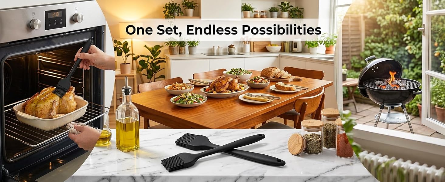 Silicone basting brush set for baking and grilling