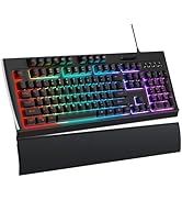 OMOTON Gaming Keyboard with Magnetic Wrist Rest, Low Profile and Slient Membrane Keys, Programmab...