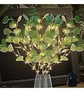 CAMANTU Lighted Artificial Eucalyptus Branches with Timer, Light Up Eucalyptus Branches 33in 99 L...