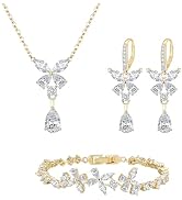 BriLove Wedding Jewelry Set for Women Bracelet Necklace Earrings Cubic Zirconia Bride Butterfly S...