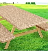 Moosfor Printed Spandex 6 Foot Fitted Picnic Table Cover with Bench Covers | Waterproof Rectangle...